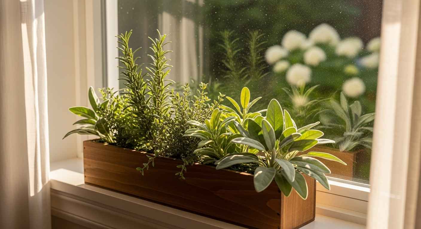 Faux Herbs in a Windowsill Box