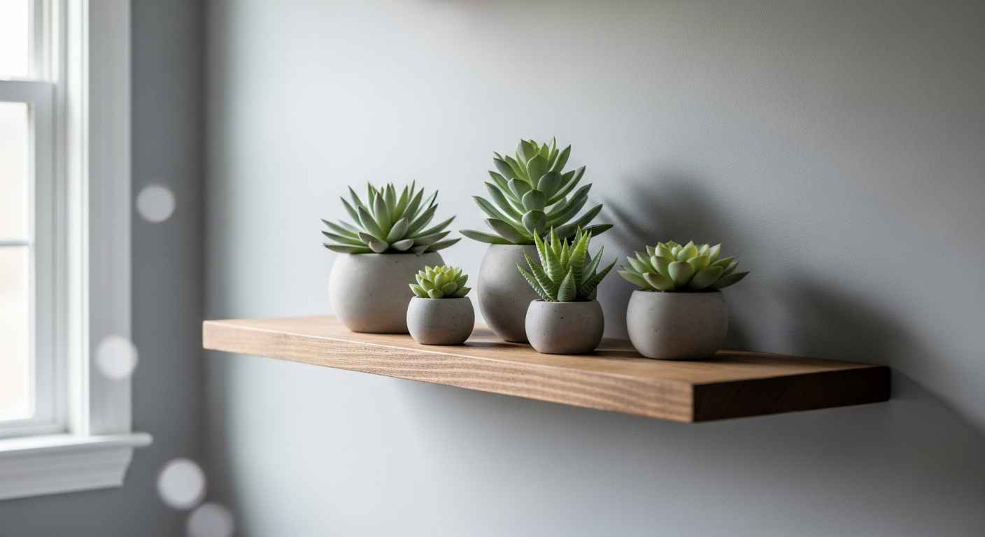 Faux Succulents on a Floating Shelf