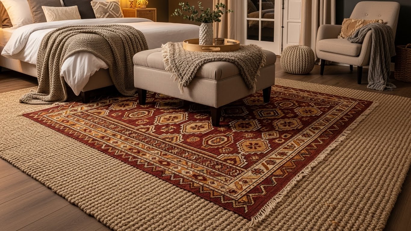Layered Rugs and Ottoman Seating