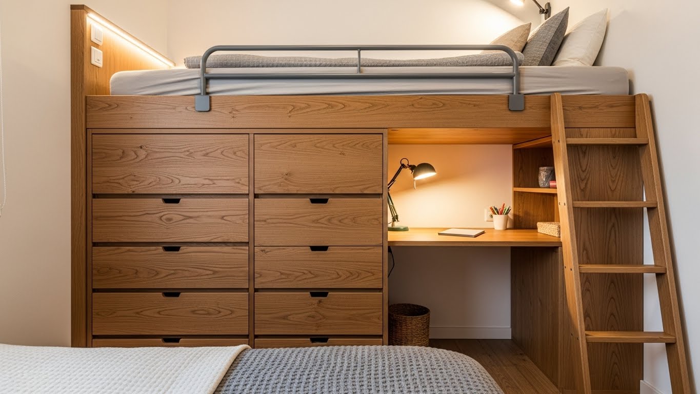 Loft Bed with Integrated Drawers