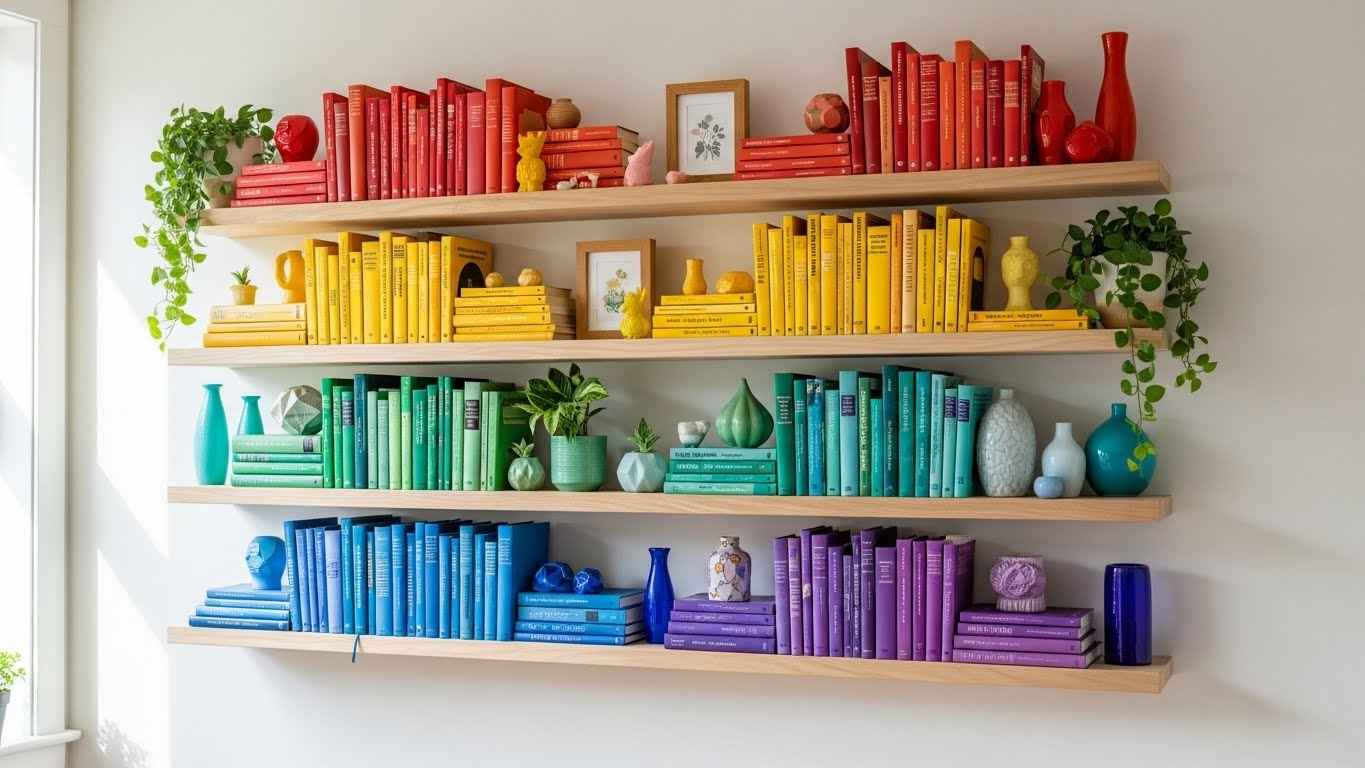 Open Shelving with Color-Coordinated Displays