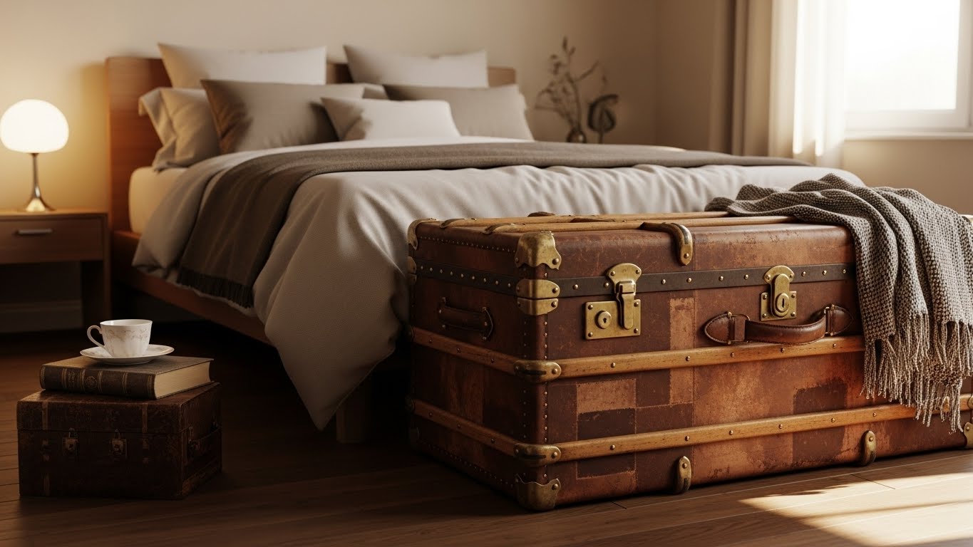Repurposed Trunk as Ottoman Seating