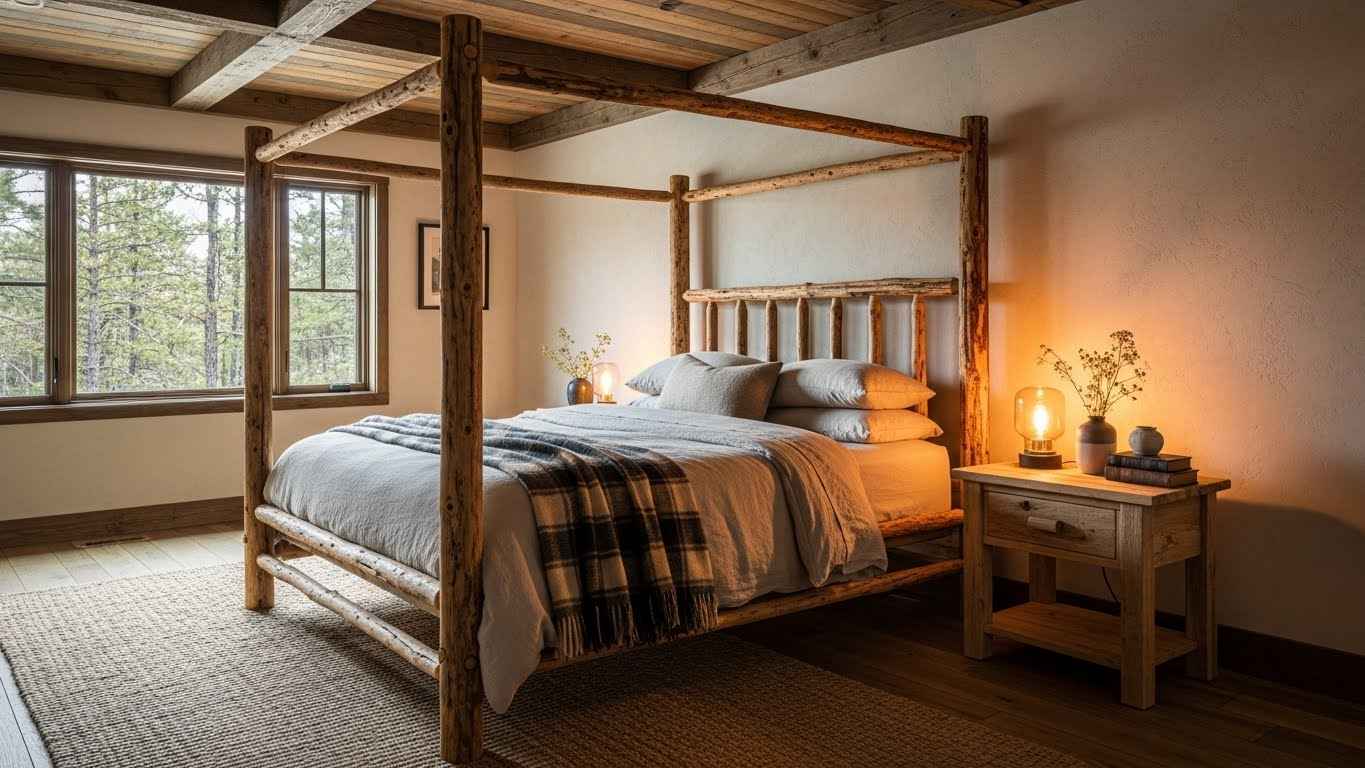 Rustic Woodland Charm with a Canopy Bed