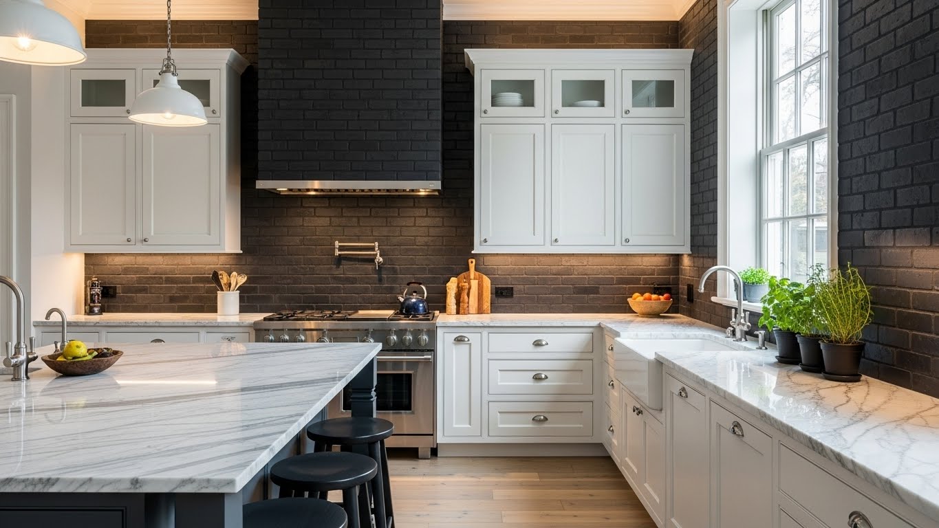 The Dramatic Charcoal Brick Kitchen