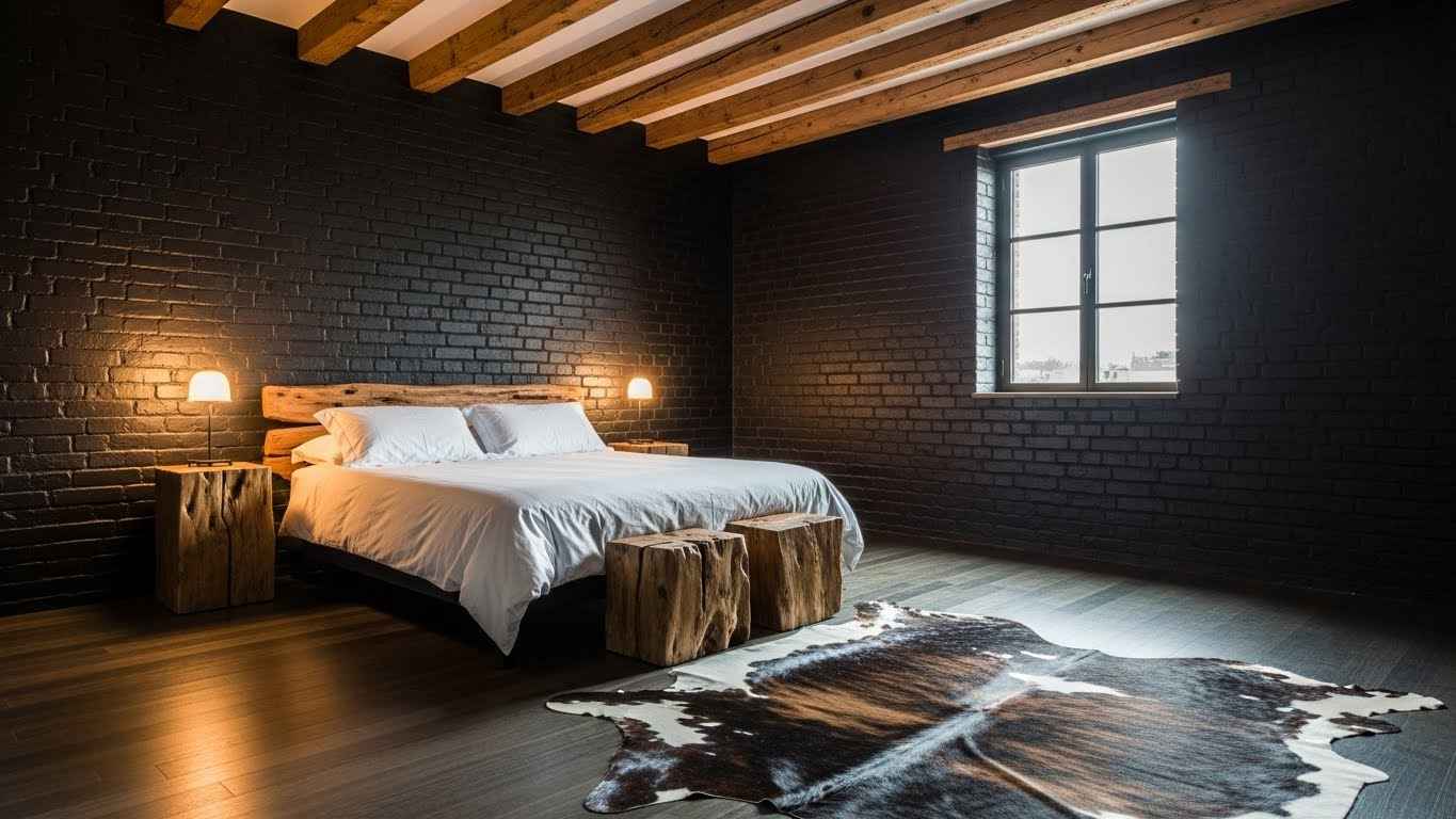 The Rustic-Chic Dark Brick Bedroom