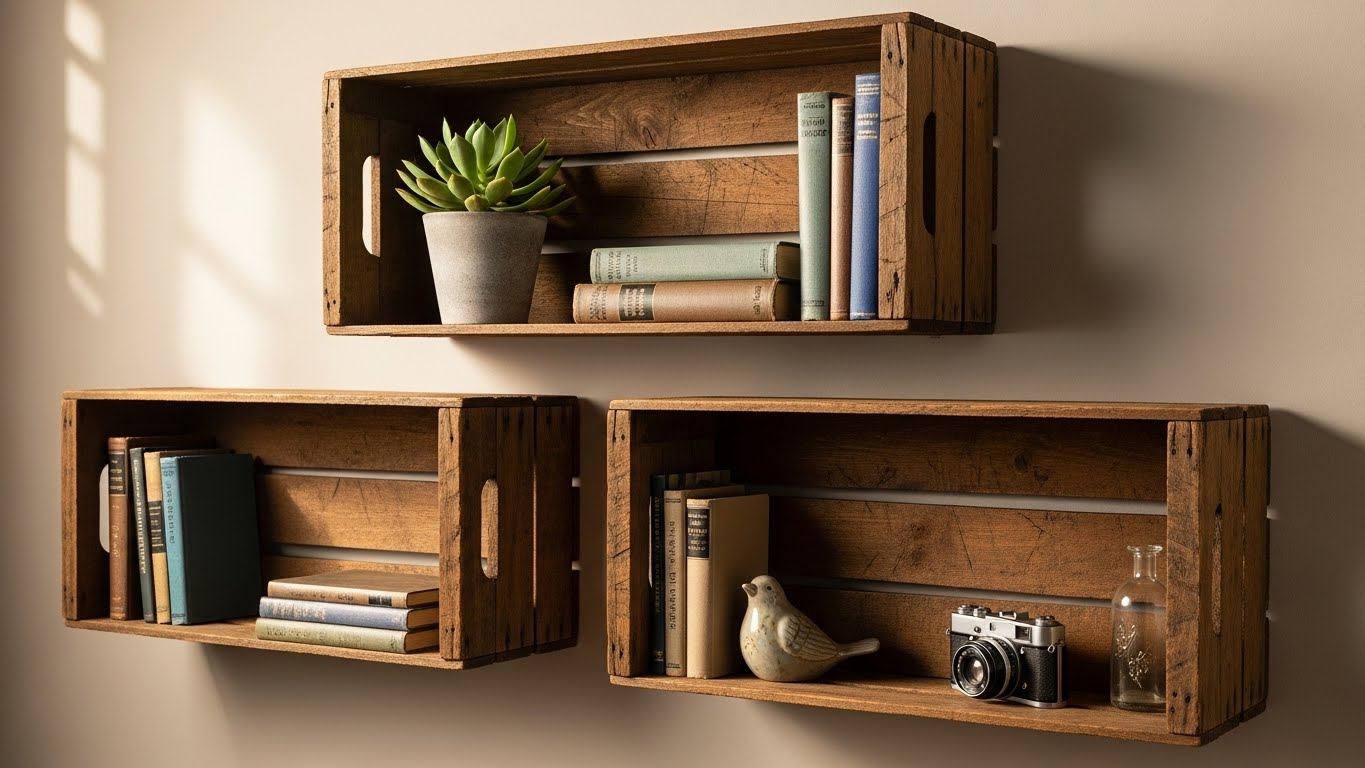 Vintage Crates as Rustic Shelving