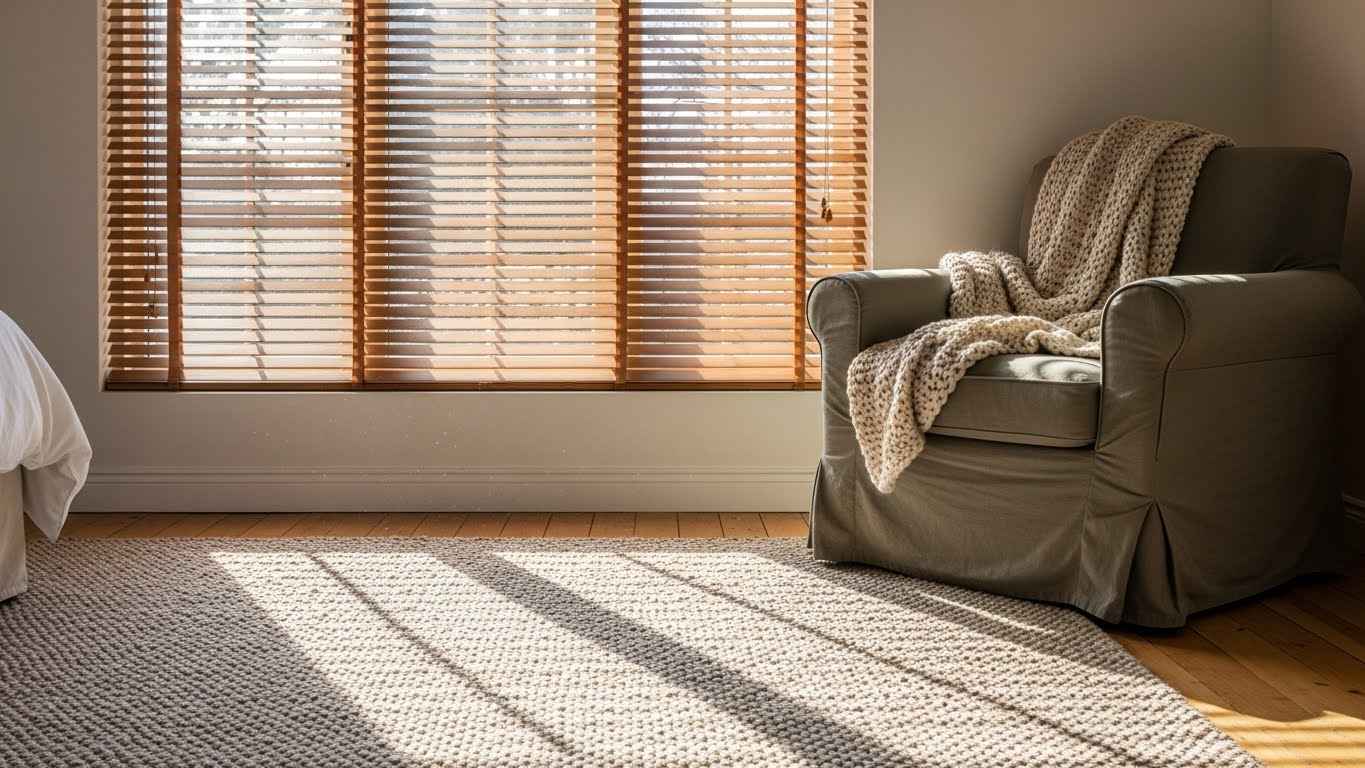 Add Warmth with Wooden Blinds & Textiles