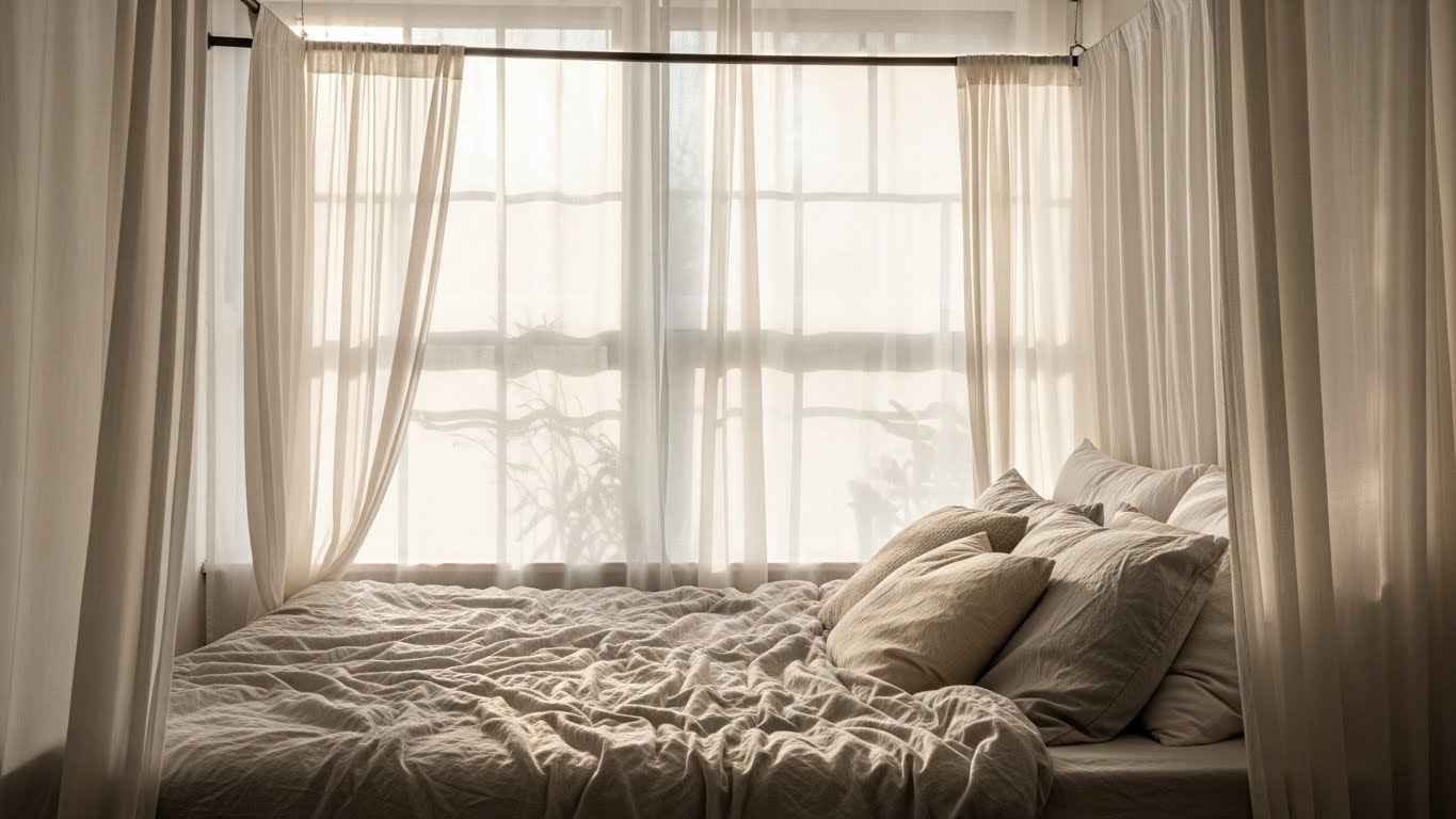 Create a Canopy Bed Effect with Curtain Rods