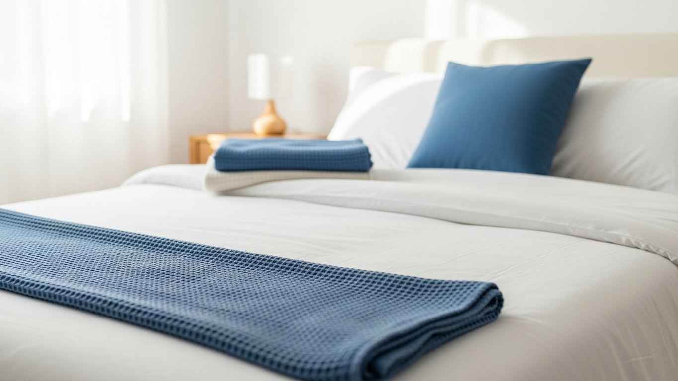 Crisp White Bedding with Blue Accents