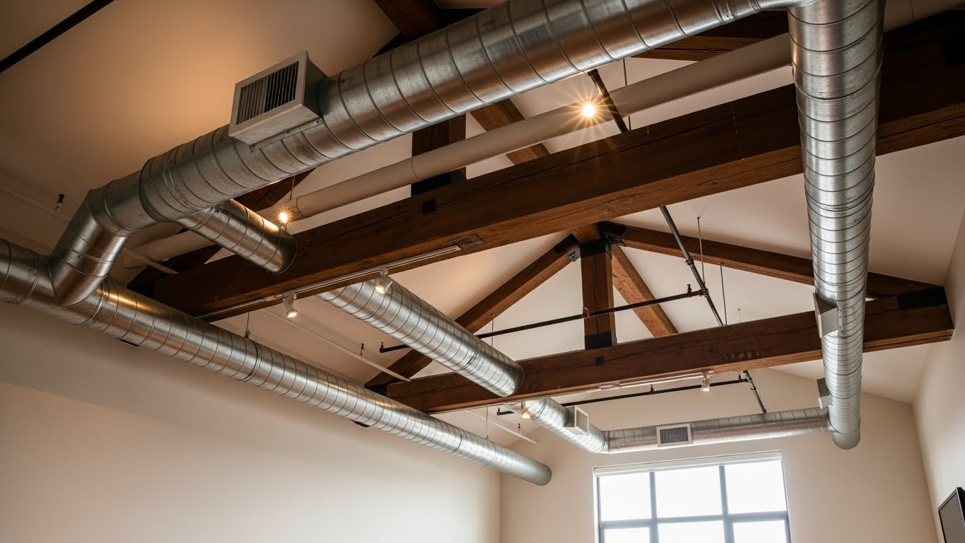 Exposed Ductwork with a Cozy Twist