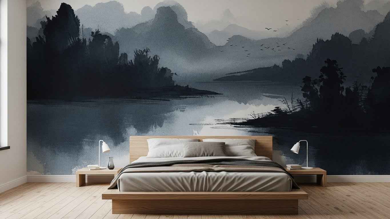 Ink Wash Landscape Feature Wall