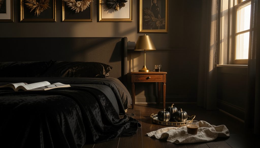 17 Black and Gold Halloween Bedroom Looks for a Grown Up Haunt